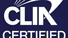 A clik certified logo on a blue background.