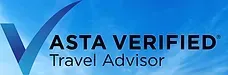 Asta verified travel advisor logo with a blue sky in the background