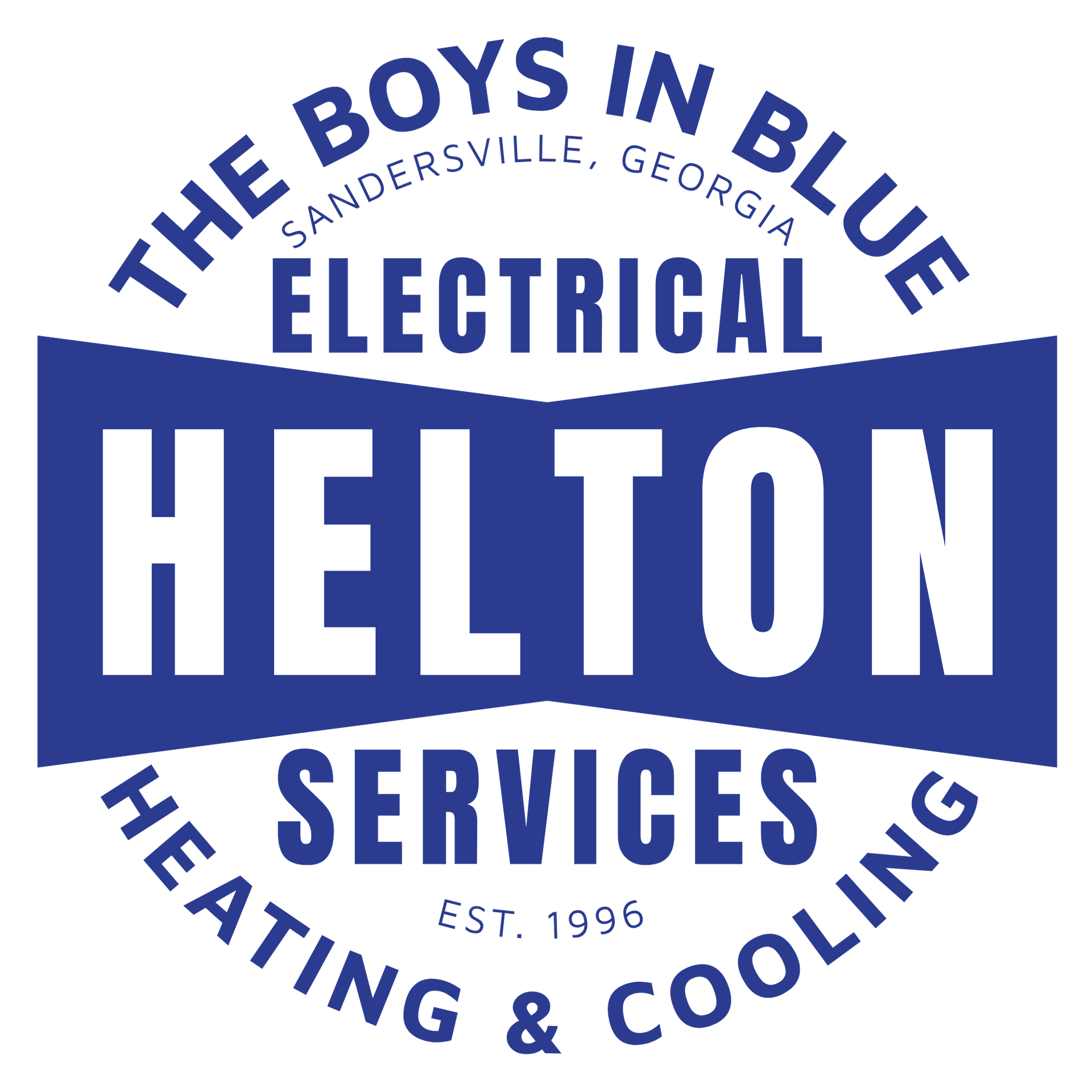 Blue and white Helton Electrical Services logo: text reads "The Boys in Blue", "Helton Services", "Heating & Cooling".