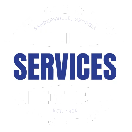 "SERVICES" in blue text, Sandersville, Georgia, Est. 1996, all on white background.