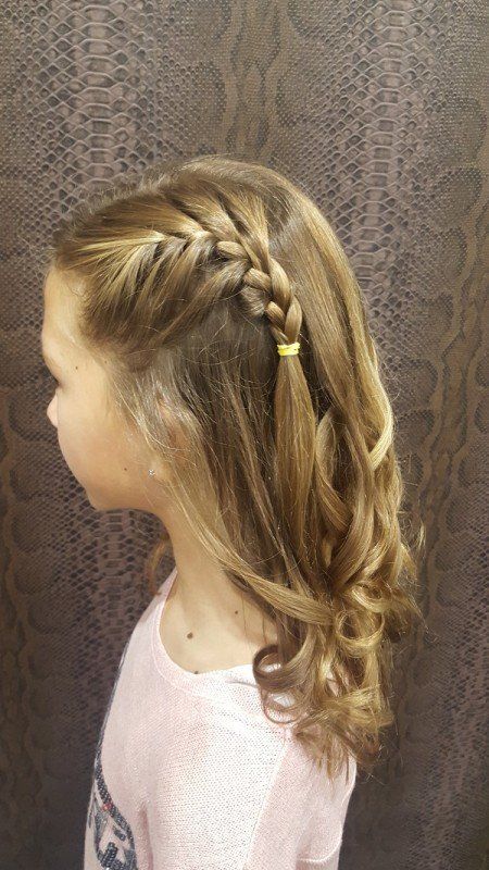 Una niña con cabello largo lleva un peinado trenzado.