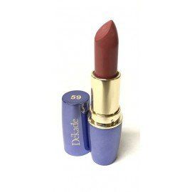 Un primer plano de un lápiz labial en un tubo azul sobre un fondo blanco.