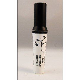 Una botella blanca de delineador de ojos con una tapa negra