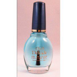 Una botella de esmalte de uñas azul con tapón negro