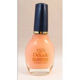 Una botella de esmalte de uñas Dekade con tapón azul.