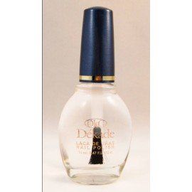 Una botella transparente de esmalte de uñas Dokade con una tapa azul.