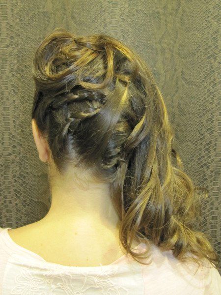 La parte posterior de la cabeza de una mujer con el cabello recogido en una cola de caballo.