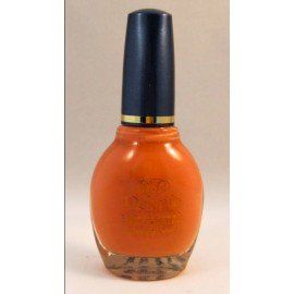 Una botella de esmalte de uñas naranja con tapón negro