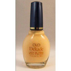 Una botella de esmalte de uñas Dekade con tapón azul.