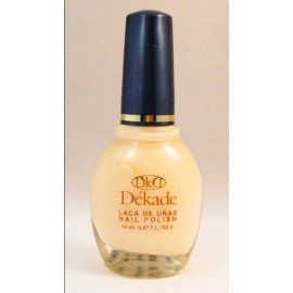 Una botella de esmalte de uñas Dekade con tapón azul.