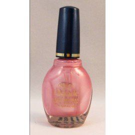 Una botella de esmalte de uñas rosa con tapón negro