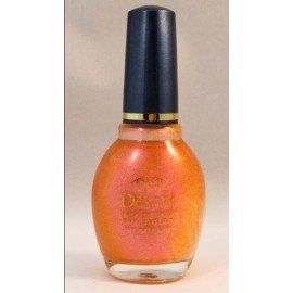 Una botella de esmalte de uñas naranja con tapón negro