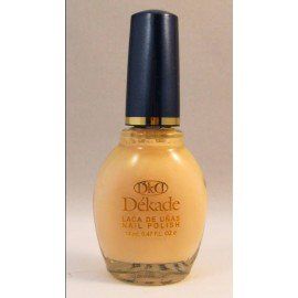 Una botella de esmalte de uñas Dekade con tapón azul.