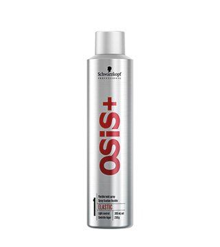 Una botella de laca Schwarzkopf Osis + Basic sobre un fondo blanco.