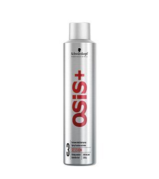 Una botella de laca Schwarzkopf Osis + 3 Session sobre un fondo blanco.