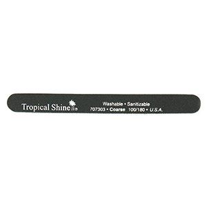Una lima de uñas negra de Tropical Shine sobre un fondo blanco.