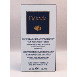 Una caja de maquillaje hidratante Dekade Comfort con aloe vera y FPS 10.