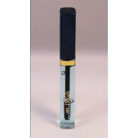 Un frasco de rímel transparente con una tapa negra