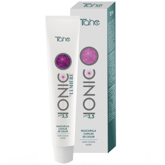 Un tubo de colorante iónico para el cabello junto a su caja.