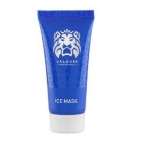 Una máscara de tubo de hielo azul con un león en ella