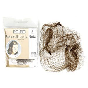 Una redecilla para el pelo de color marrón se encuentra al lado de un paquete de redecilla para el pelo.