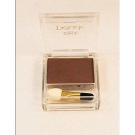 Una sombra de ojos marrón en una caja transparente con un pincel.