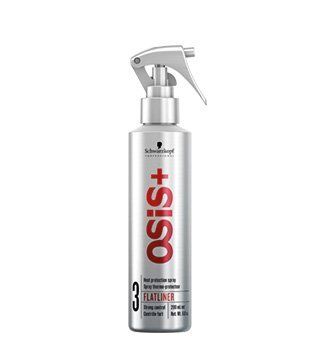Una botella de spray Schwarzkopf Osis Flatliner sobre un fondo blanco.