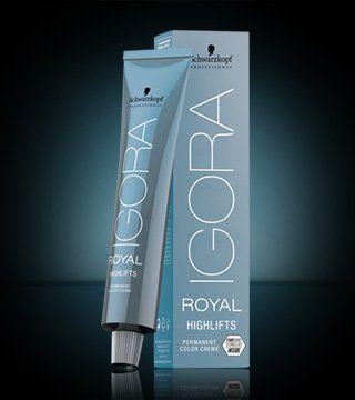 Un tubo de colorante para el cabello Igora Royal Highlifts junto a una caja.