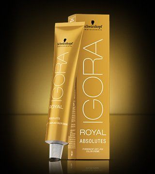 Un tubo de colorante para el cabello Igora Royal Absoluts junto a una caja.