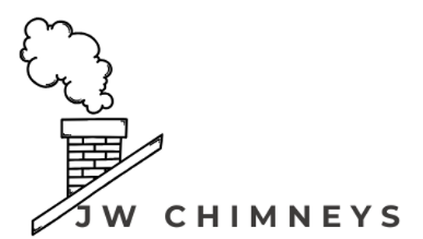 The logo for jw chimneys shows a chimney with smoke coming out of it.