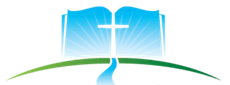 Cypress Creek Baptist Church logo: Open book with cross, blue, green arch, text.