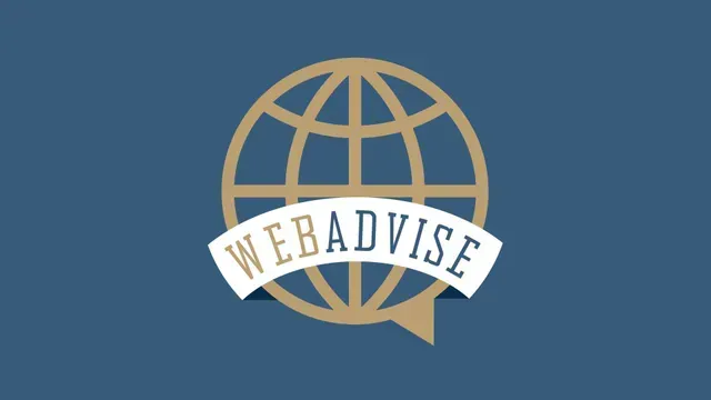 A logo for webadvise with a globe and a speech bubble