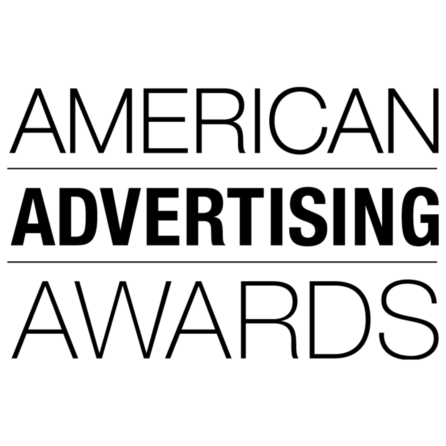 The logo for the american advertising awards is black and white.
