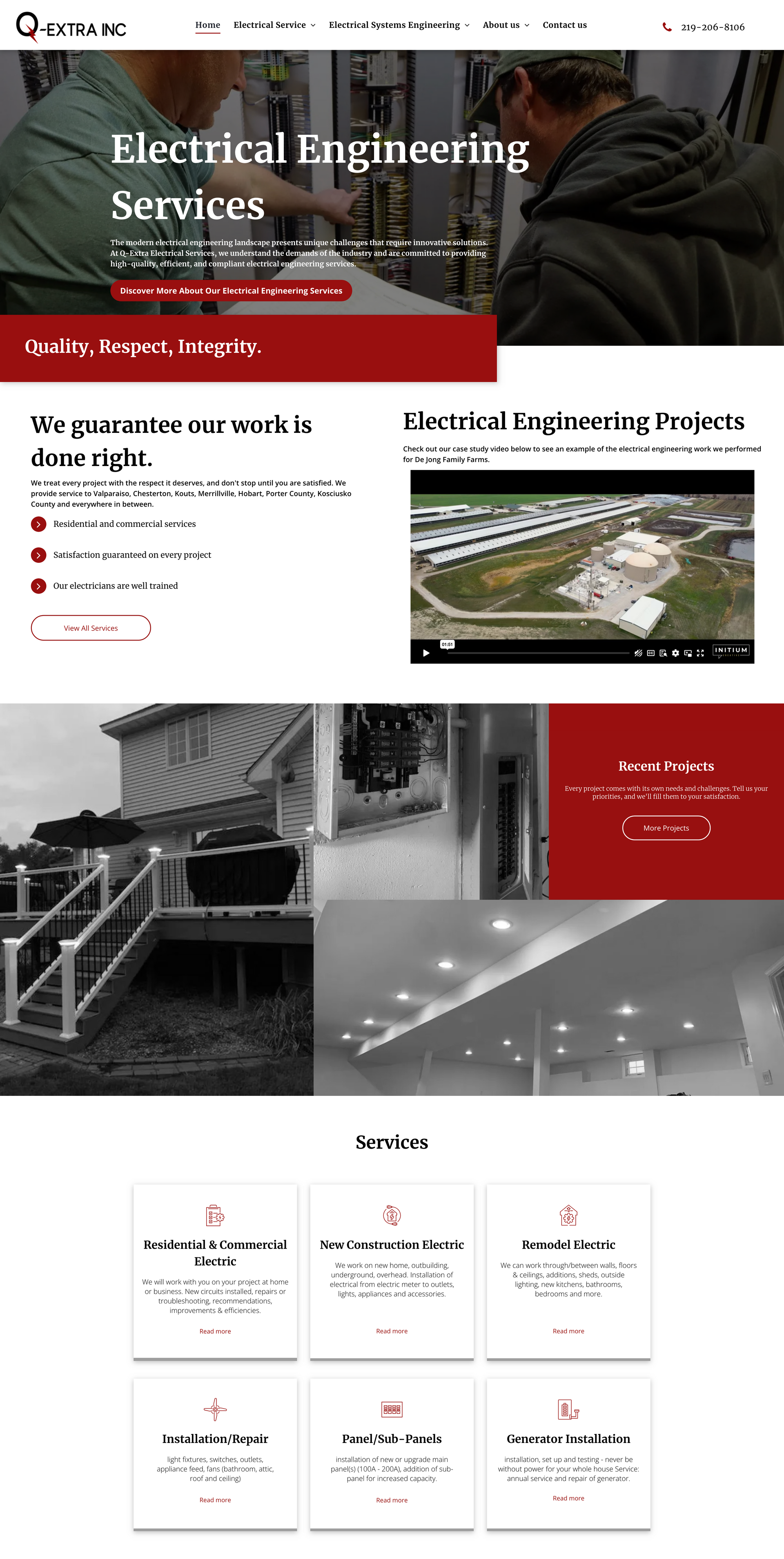 A screenshot of a website for electrical engineering services.