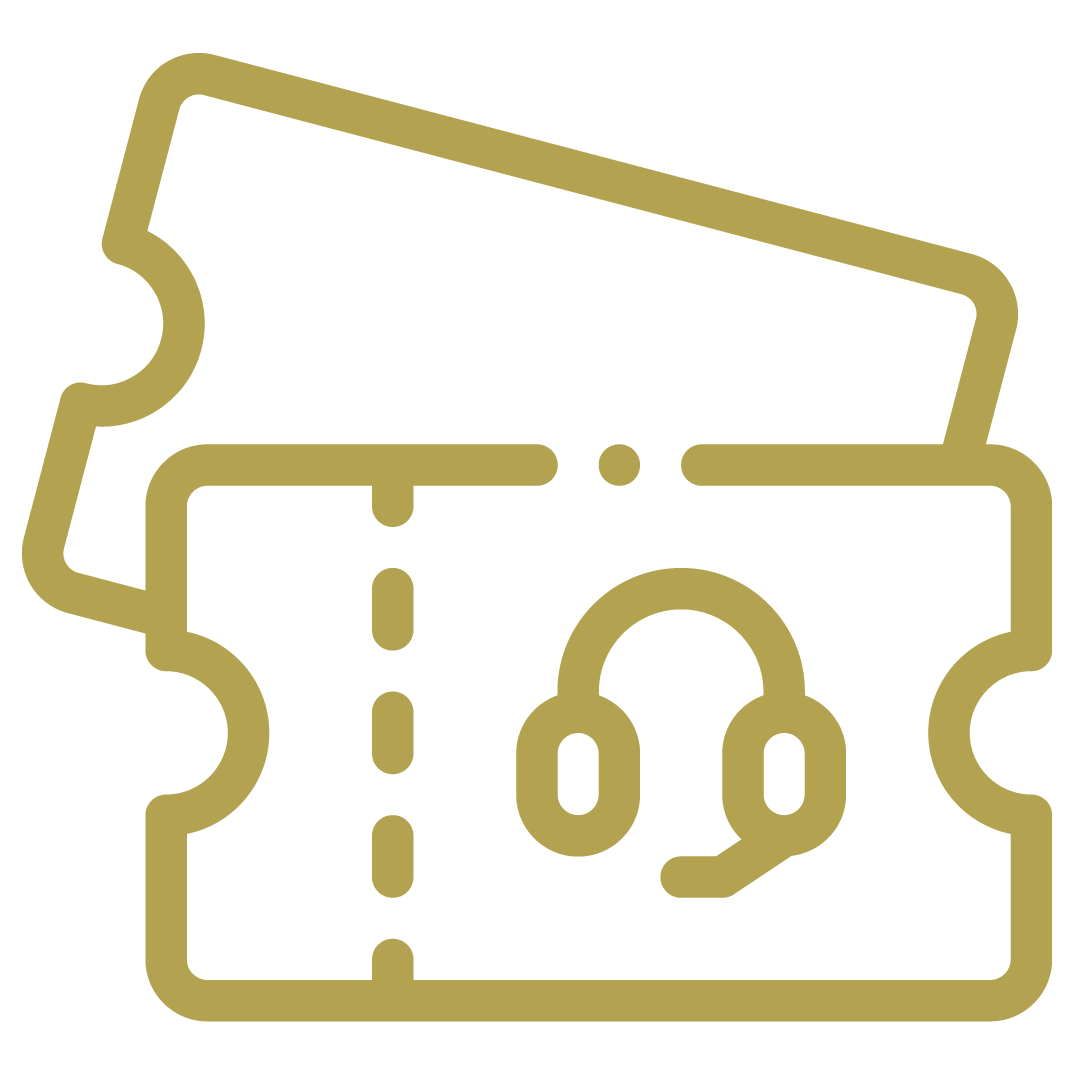 A gold outline icon of a map pin on a white background.