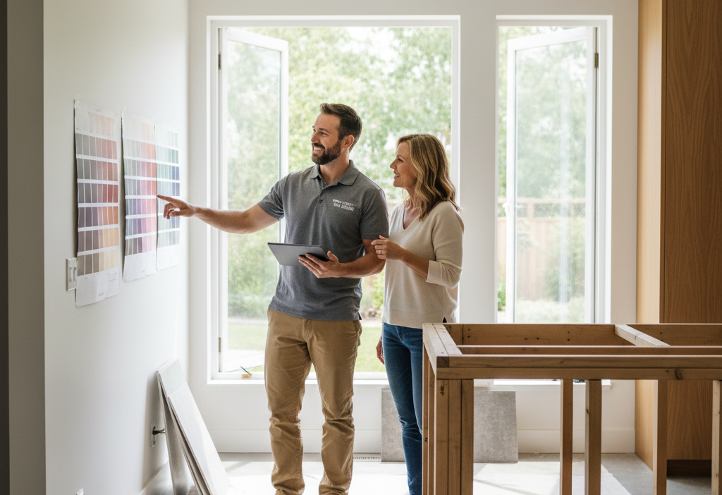 Remodeler showing paint samples to a client