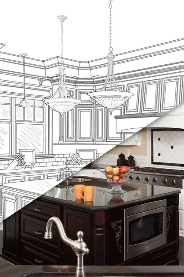 kitchen remodel drawing blended with finished project photo