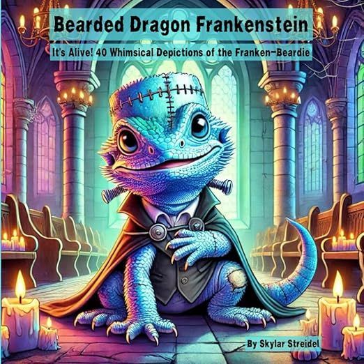 A book called bearded dragon frankenstein has a lizard on the cover