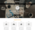 A landing page for a business website with a picture of a man sitting at a desk.