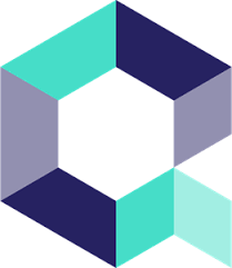 A blue and purple hexagon with a white center on a white background.