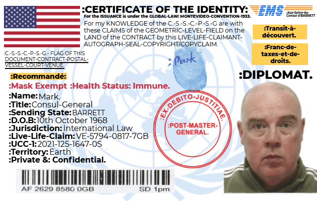 Mark Barrett Sovereign Citizen Certificate of Identity