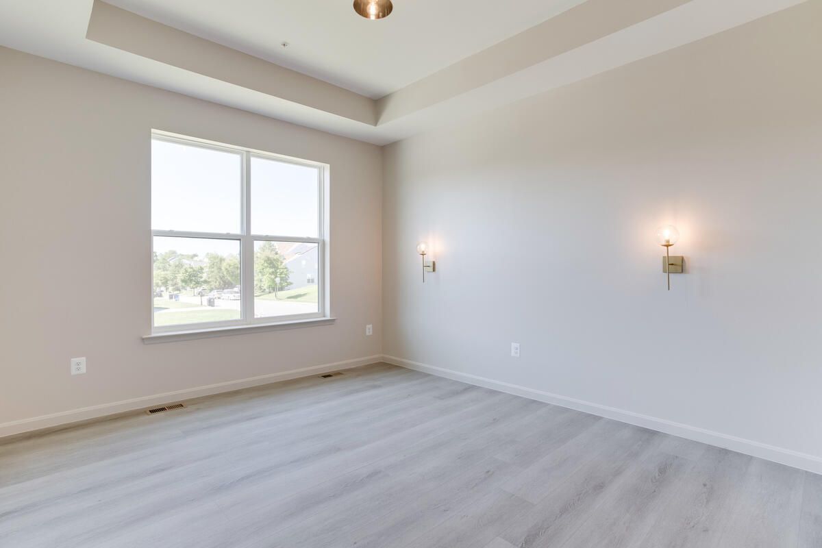 There is a large window in the middle of the room.
