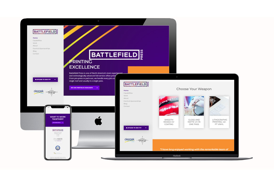 battlefield press website is displayed on multiple devices