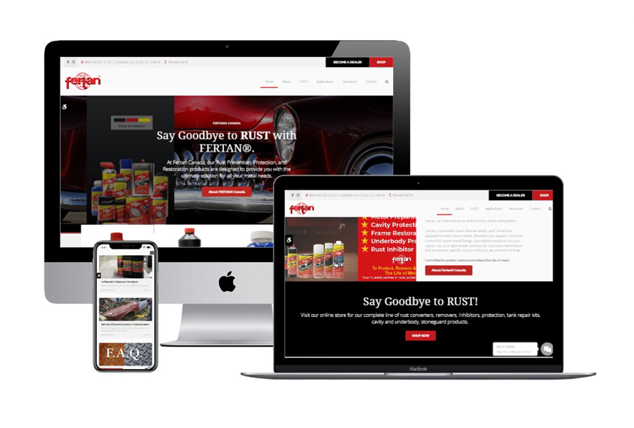 the fertan website is displayed on a computer and phone