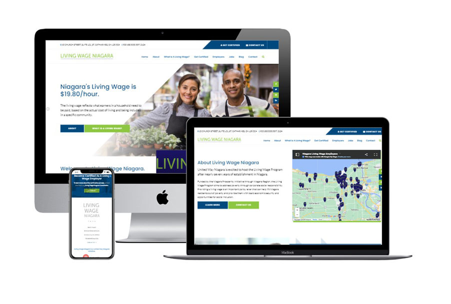 a display of a website for living wage niagara