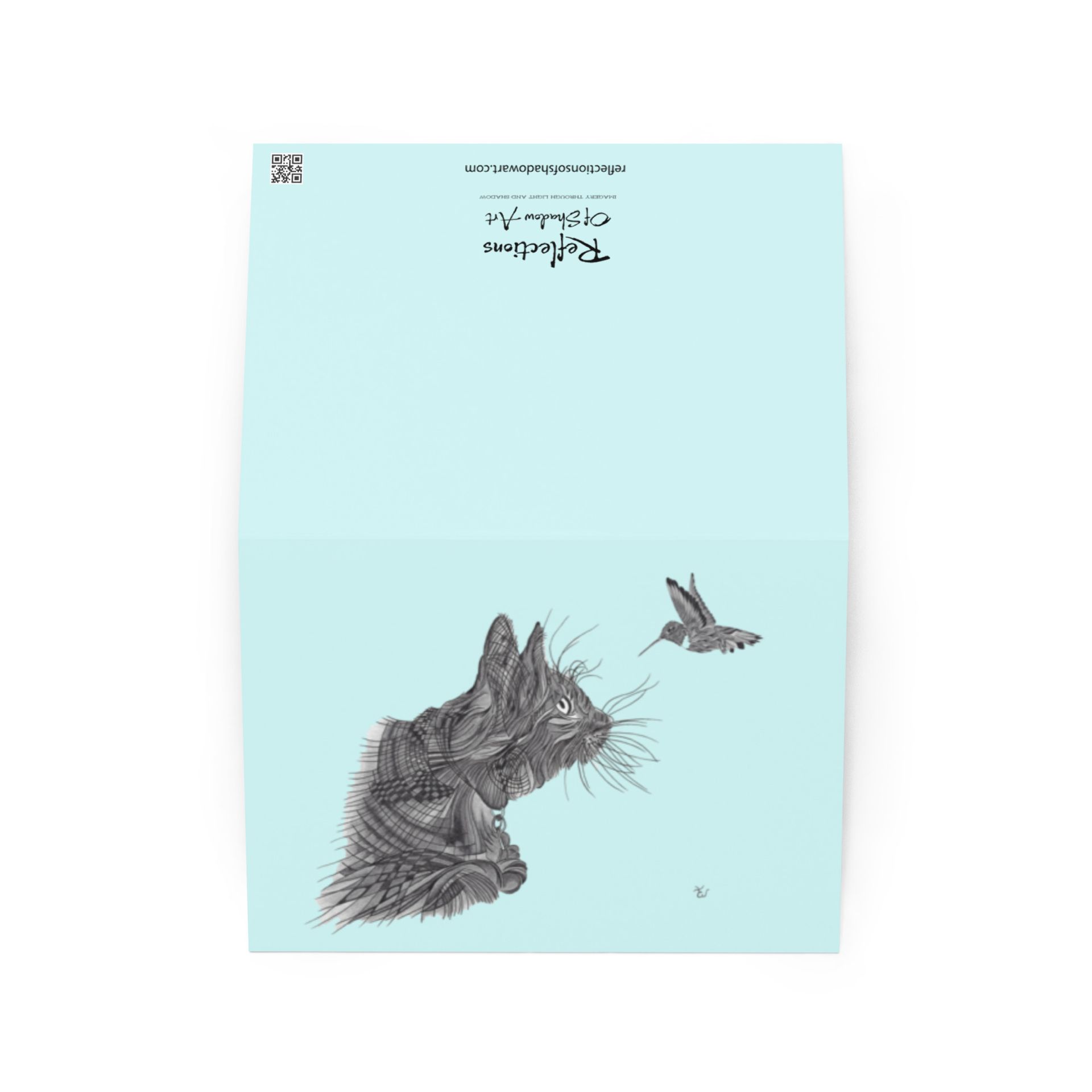 Kitty with Hummingbird (card)