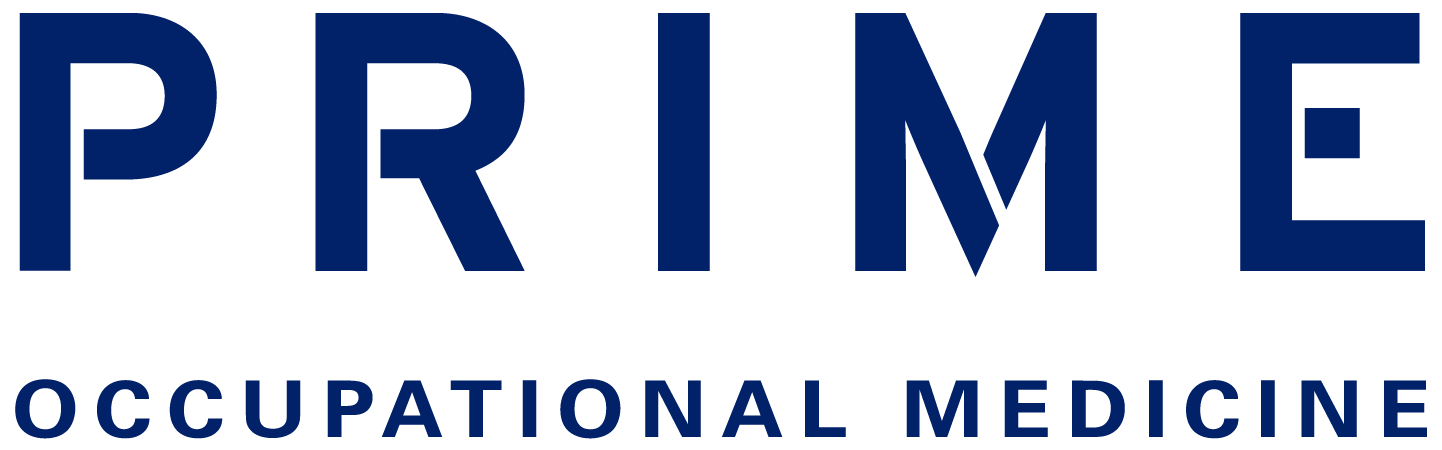 The logo for prime occupational medicine is blue and white.