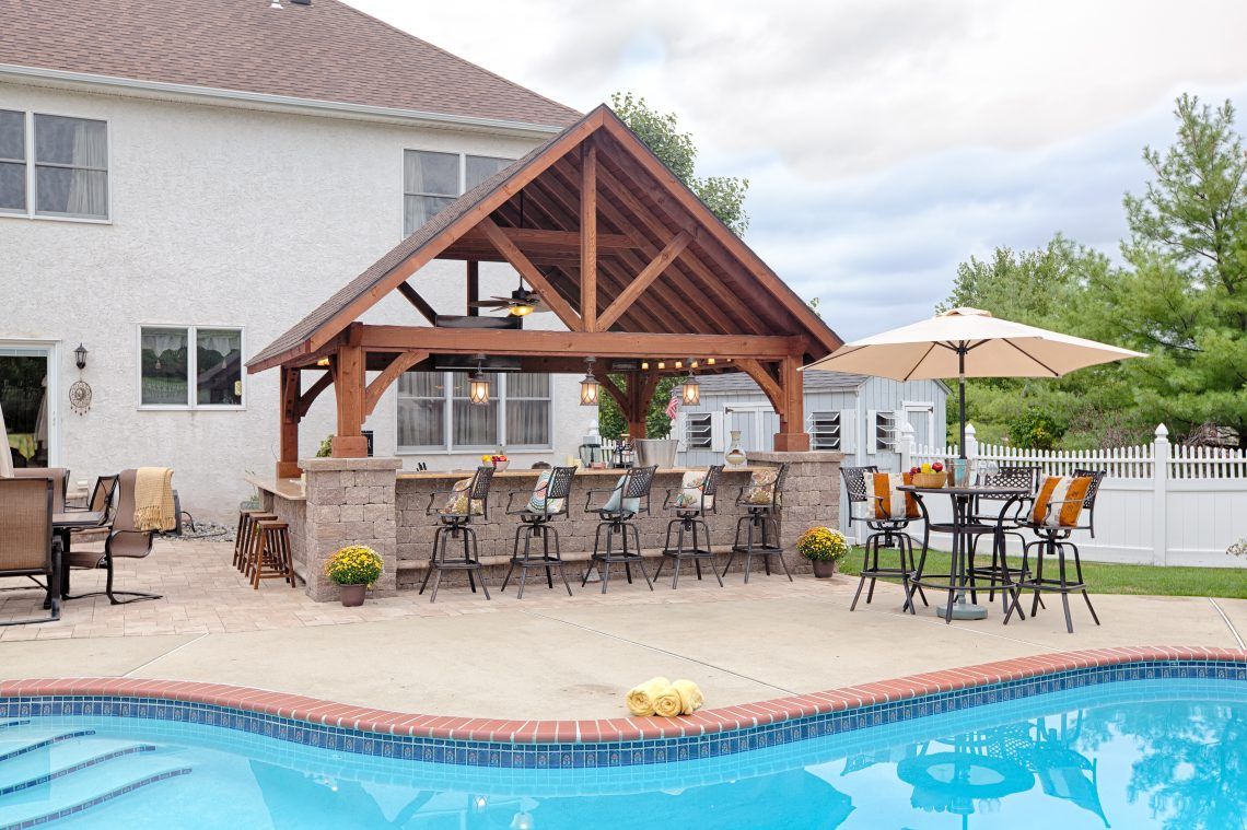 cedar wood pavilion and pool