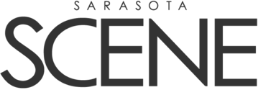 A black and white logo for sarasota scene magazine