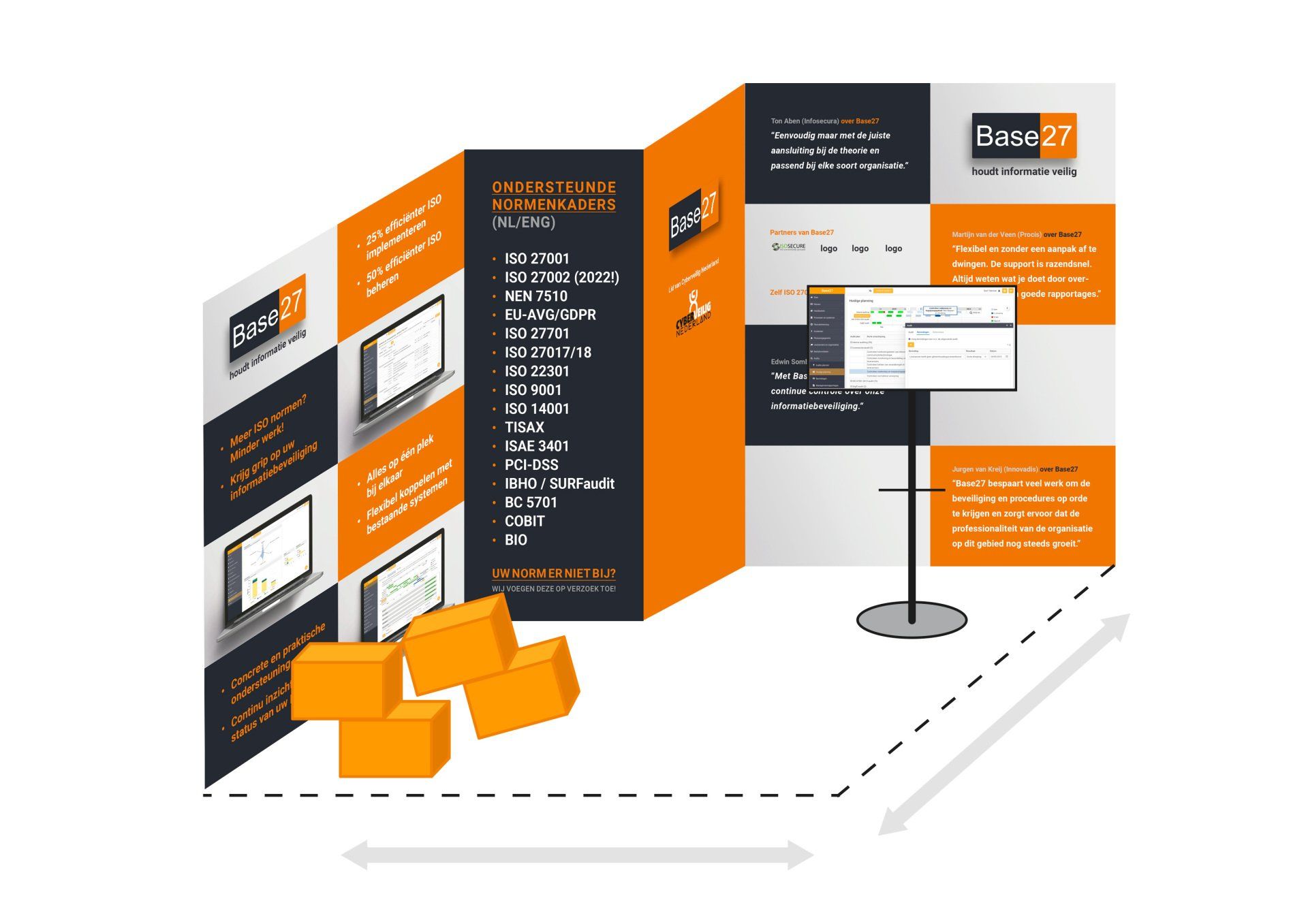 Een illustratie van een stand met veel dozen erop.